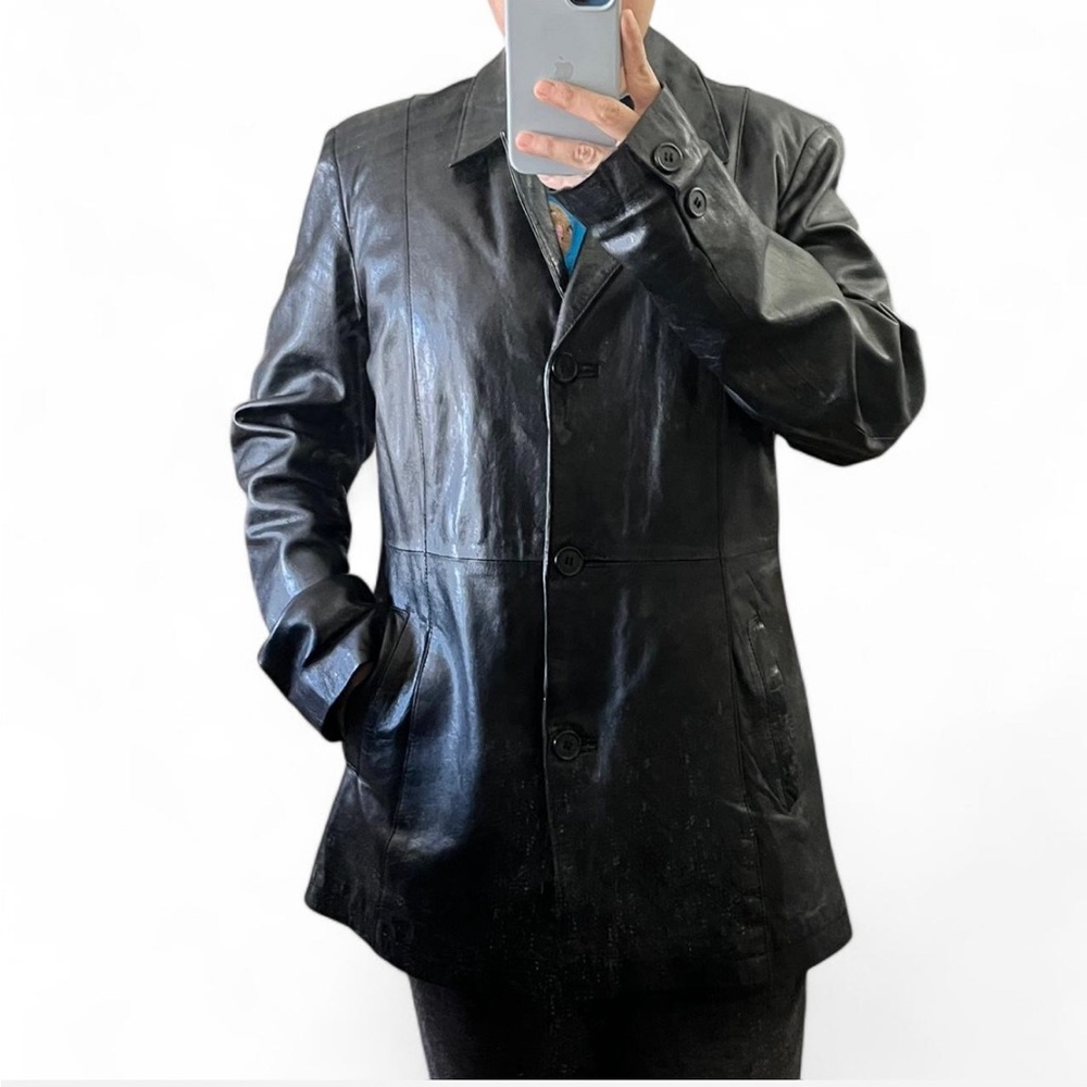 Oscar Leopold Lambskin Leather Jacket Black Retro Large